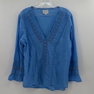 Aspiga Women's Bohemian Long Sleeve Peasant Top - Blue - XL